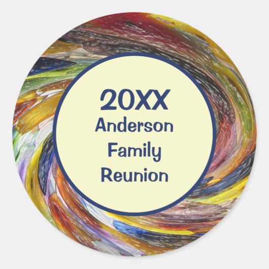 Family Reunion Vivid Tie Dye Abstracte Event Ronde Sticker (Voorkant)