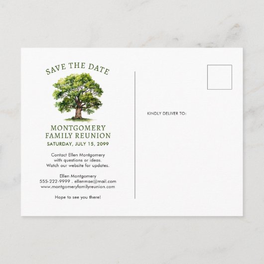 Family Reunion Waterverf Tree Save the Date Aankondigingskaart (Achterkant)