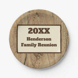 Family Reunion Year and Last Name Woodgrain Papieren Bordje