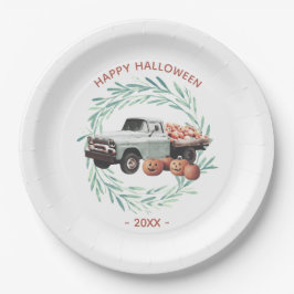 Family Rustic Wreath Halloween Pumpkin Truck Papieren Bordje