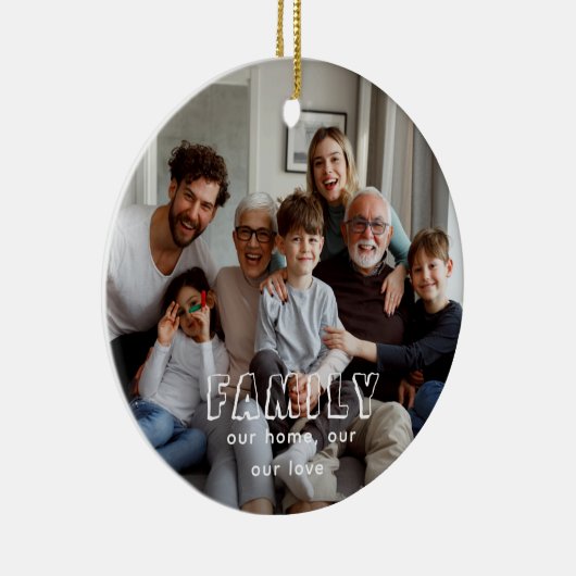 Family Script Collage Chic Keramisch Ornament (Rechts)