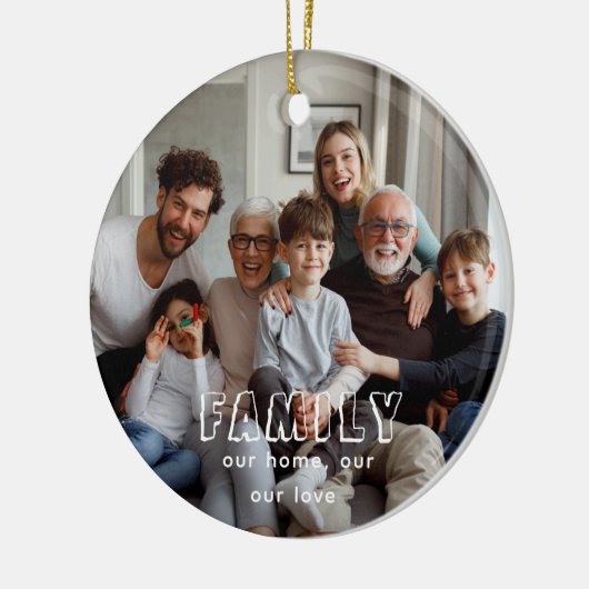 Family Script Collage Chic Keramisch Ornament (Links)