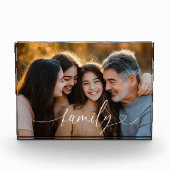 Family Script Heart Photo Acrylic Block Fotoblokken (Voorkant)