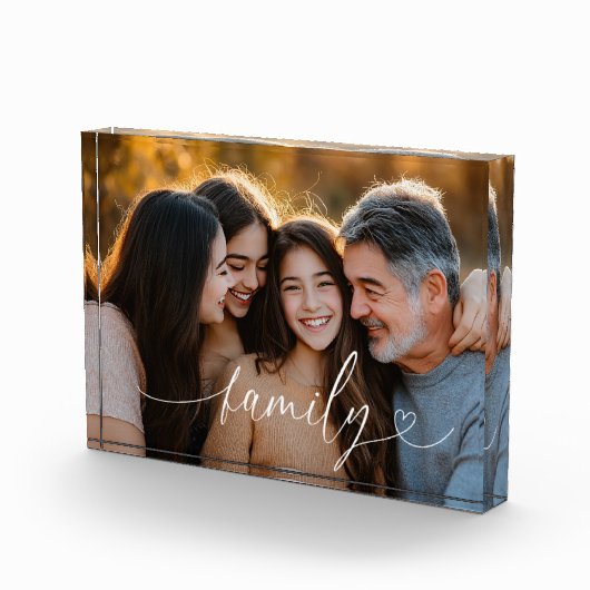 Family Script Heart Photo Acrylic Block Fotoblokken (Rechts)