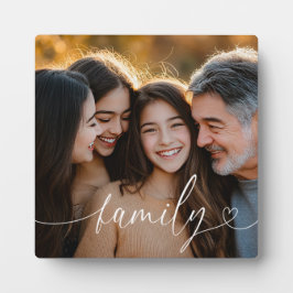 Family Script Heart Photo Tabletop Plaque Fotoplaat