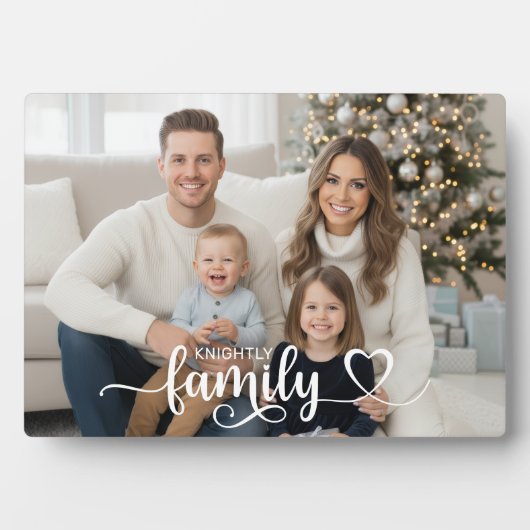 Family Script Photo Heart Name Custom Display Fotoplaat (voorkant)