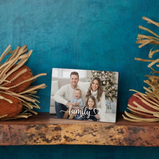 Family Script Photo Heart Name Custom Display Fotoplaat (Zijkant)