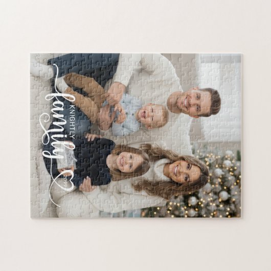 Family Script Photo Heart Name Custom Legpuzzel (Horizontaal)