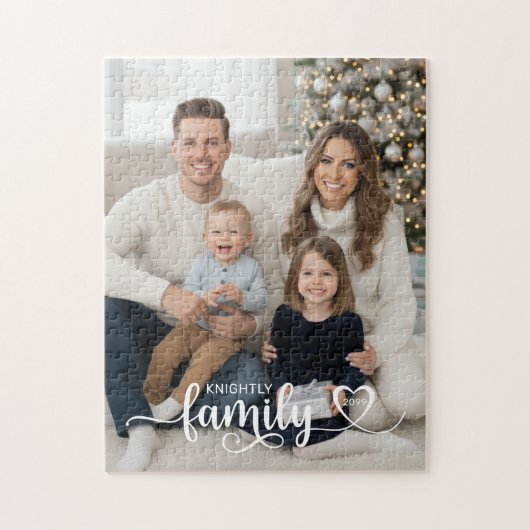 Family Script Photo Heart Name Custom Legpuzzel (Verticaal)