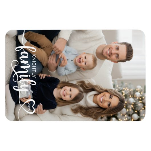 Family Script Photo Heart Name Custom Magneet (Horizontaal)