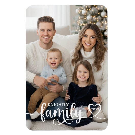 Family Script Photo Heart Name Custom Magneet (Verticaal)