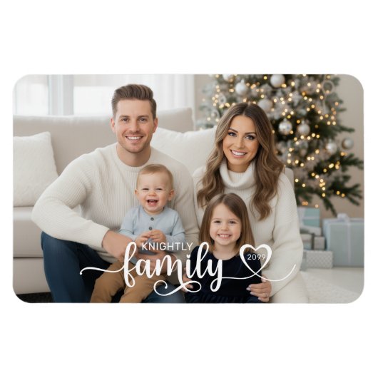 Family Script Photo Heart Name Custom Magneet (Horizontaal)