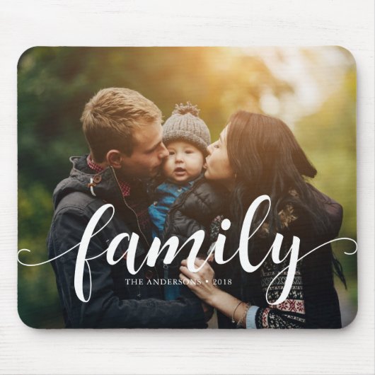 "Family" Script Typografie Overlay Custom Photo Muismat (Voorkant)