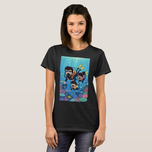 Family Scuba Diving Fun T-shirt (Voorkant volledig)