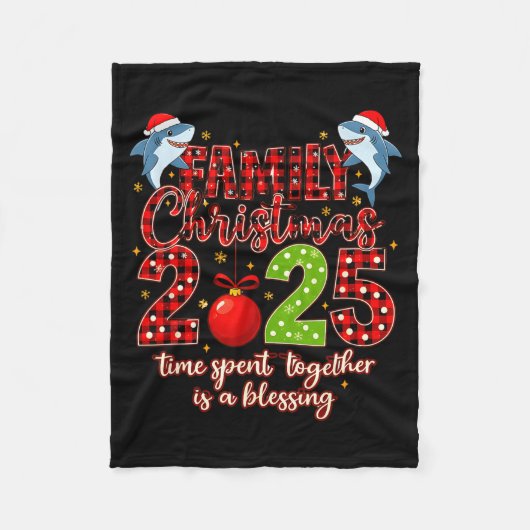 Family Shark Kerstmis 2025 Santa Prettige Tijd Fleece Deken (Voorkant)