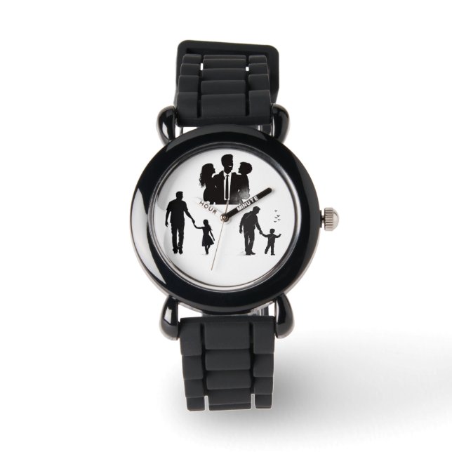 Family Silhouette Art Watch – Stylish Black Band Horloge (Voorkant)