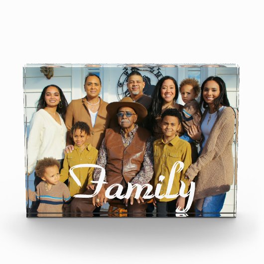 FAMILY Simple Hearts Love Script Photo Block Fotoblokken (Voorkant)