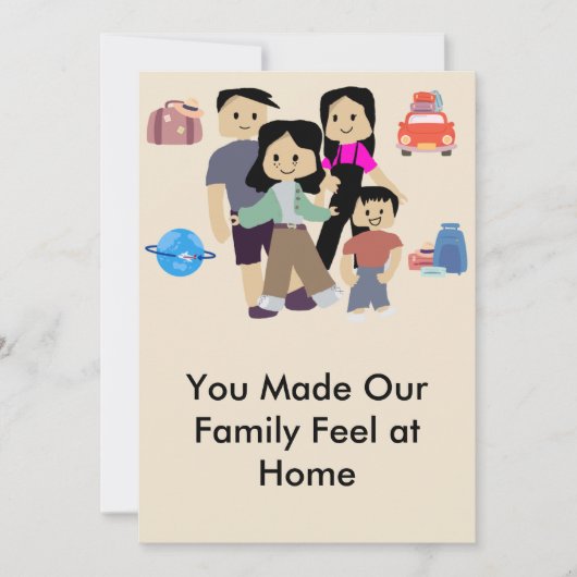 Family Stay Host Card with Custom Message Option Bedankkaart (Voorkant)