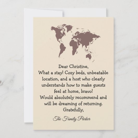 Family Stay Host Card with Custom Message Option Bedankkaart (Achterkant)