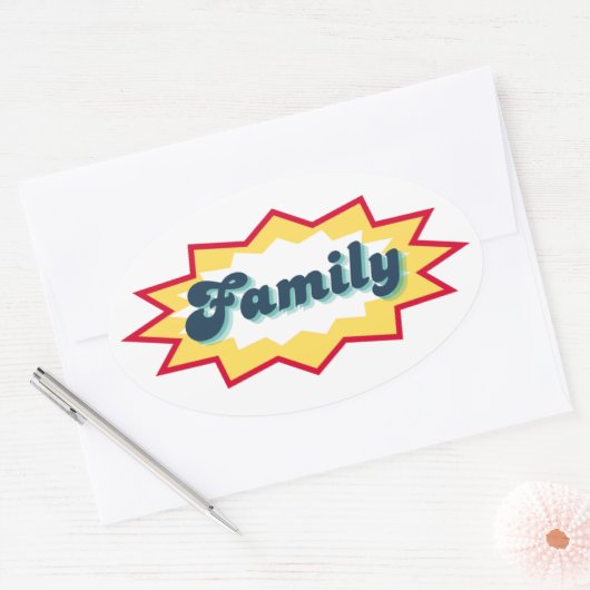 Family Sticker, comic book pop design Ovale Sticker (Envelop)