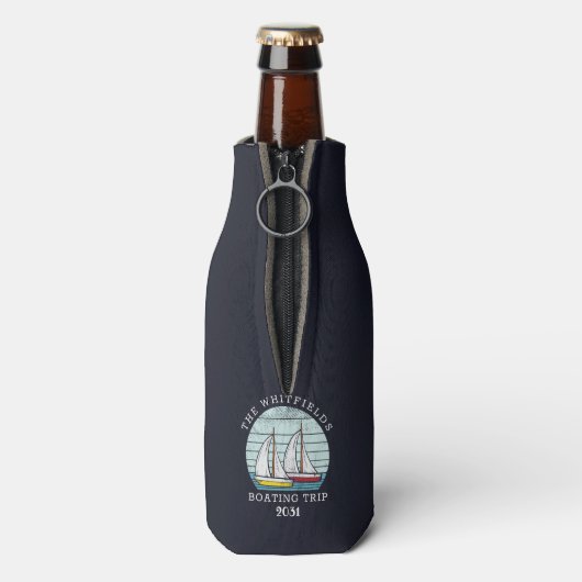 Family Summer Vacation Boating Sailraace Custom Flesjeskoeler (Fles Achterkant)