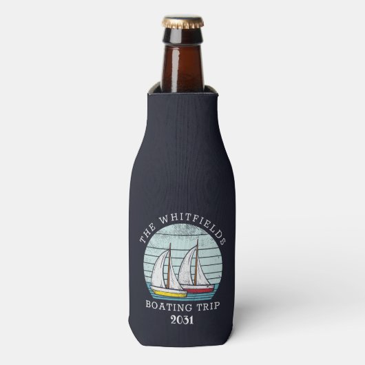Family Summer Vacation Boating Sailraace Custom Flesjeskoeler (Fles Voorkant)
