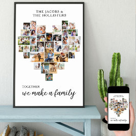 Family Together Love Heart Shape 36 Photo Collage Poster