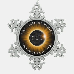 Family Totality Solar Eclipse Naam toevoegen Tin Sneeuwvlok Ornament