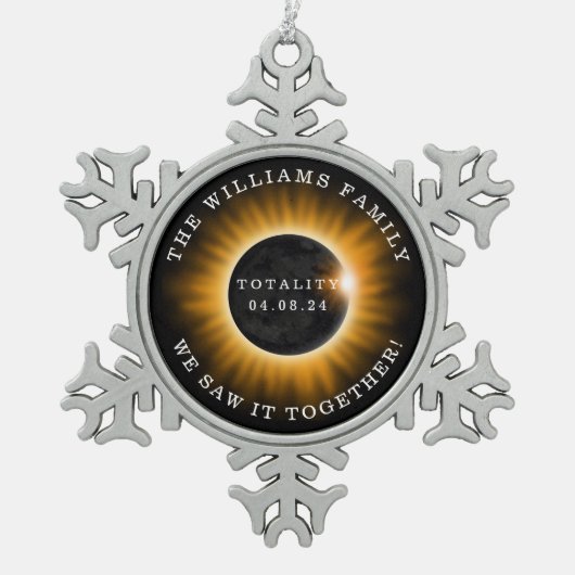 Family Totality Solar Eclipse Naam toevoegen Tin Sneeuwvlok Ornament (Voorkant)
