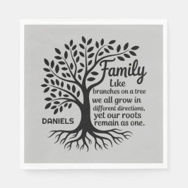 Family Tree Black & Gray Personalized Family Name Servet