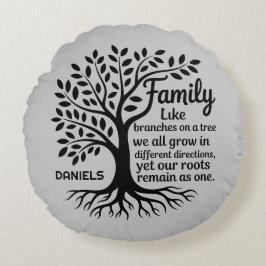 Family Tree Black & Gray Personalized Rond Kussen