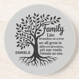 Family Tree Black & Gray Personalized Sandstone Zandsteen Onderzetter
