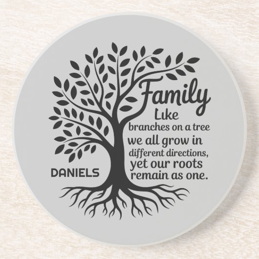 Family Tree Black & Gray Personalized Sandstone Zandsteen Onderzetter (Voorkant)