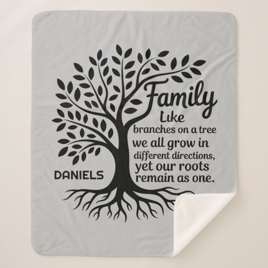 Family Tree Black & Gray Personalized Sherpa Deken (Voorkant)