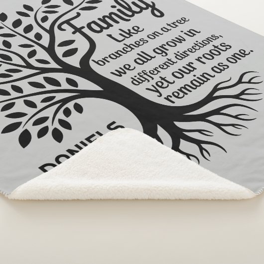 Family Tree Black & Gray Personalized Sherpa Deken (3/4)