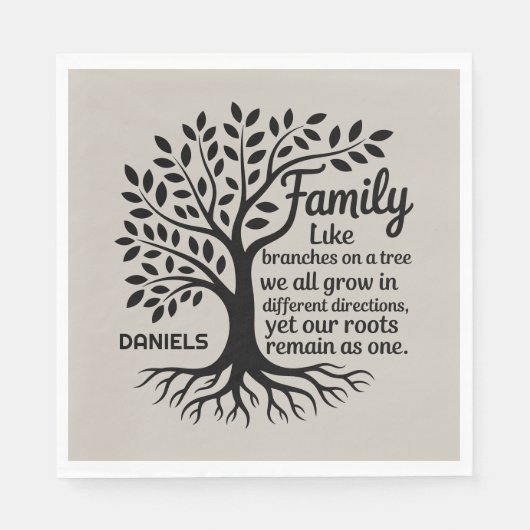 Family Tree Black & Tan Personalized Family Name Servet (Voorkant)