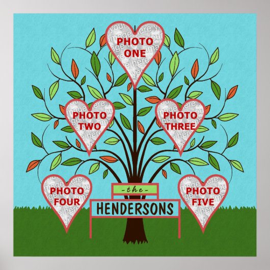 Family Tree Custom 5 Photo Collage Summer Leaves Poster (Voorkant)