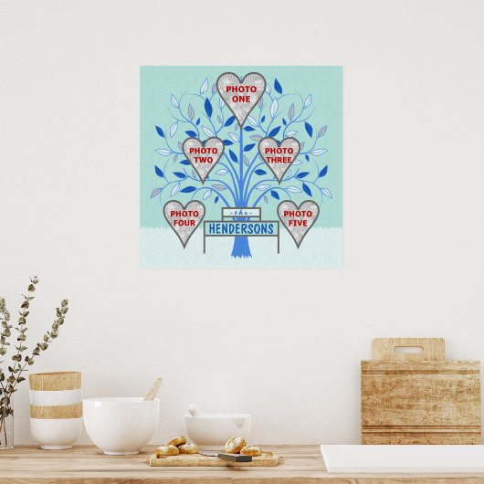 Family Tree Custom 5 Photo Collage Winter Frost Poster (Keuken)