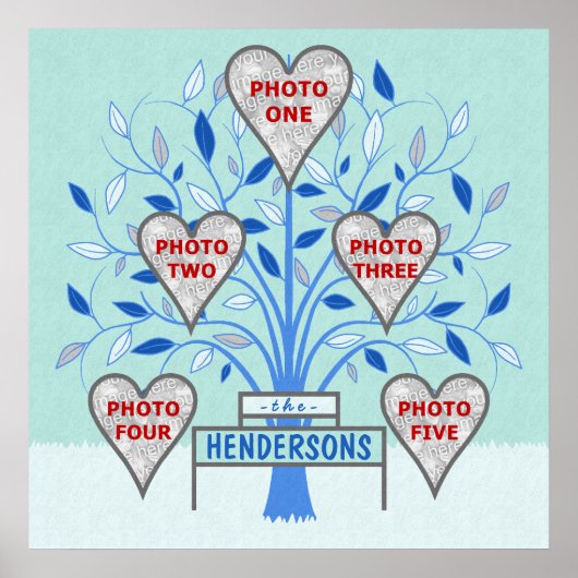 Family Tree Custom 5 Photo Collage Winter Frost Poster (Voorkant)