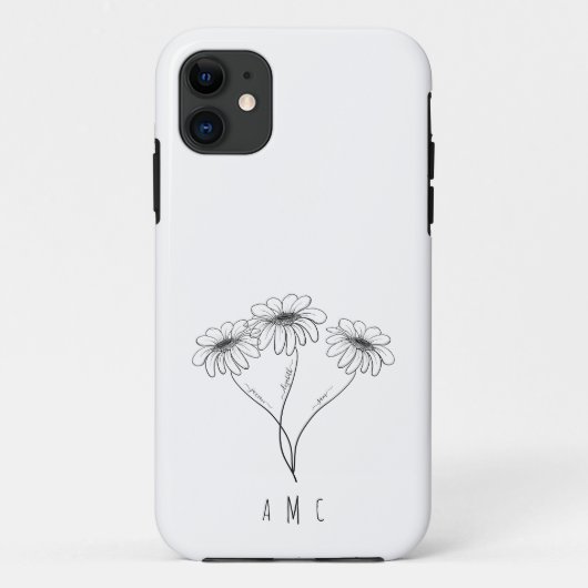 Family Tree Daisies Aangepaste kindernamen Monogra Case-Mate iPhone Case (Achterkant)