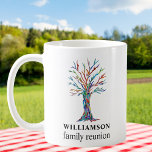 Family Tree Gepersonaliseerde gezinsreünie Koffiemok<br><div class="desc">Herinner uw familiereünie met deze stijlvolle koffie mok. Het is versierd met een kleurrijke mozaïek stamboom en is gemakkelijk aan te passen met uw familienaam. Gebruik de optie Verder aanpassen om de tekstgrootte, stijl of kleur te wijzigen. Omdat we ons kunstwerk creëer, zult u dit exacte afbeelding van andere ontwerpers...</div>