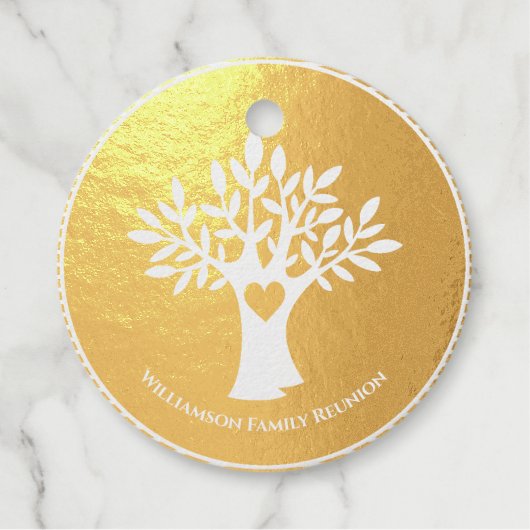 Family Tree Love Heart Reunion Gold Award Bedankjes Labels (Voorkant)