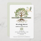 Family Tree Stork Baby shower Uitnodiging (Voorkant / Achterkant)