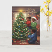 Family Tree Trimming – Merry Christmas Kids Card Kaart (Gele Bloem)