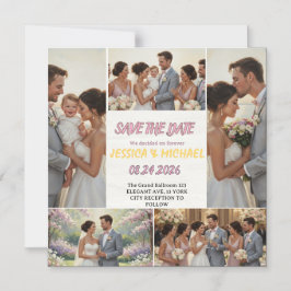 Family Trio Wedding Photo Collage Save the Date Magnetische Uitnodiging
