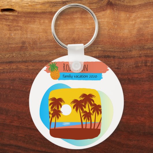 Family Tropical Beach Vacation Souvenir Sleutelhanger (Voorkant)