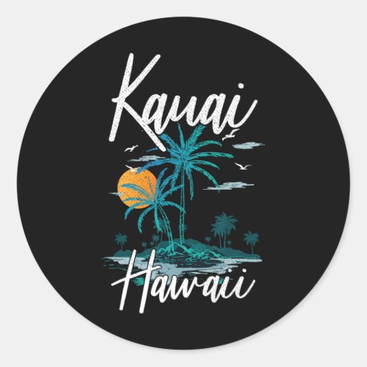 Family Vacation Retro Sunset Hawaii Kauai Ronde Sticker (Voorkant)
