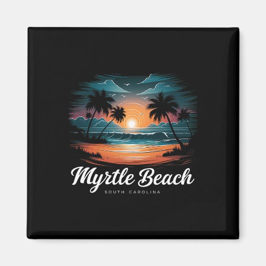 Family Vacation Retro Sunset South Carolina Myrtle Magneet (Voorkant)