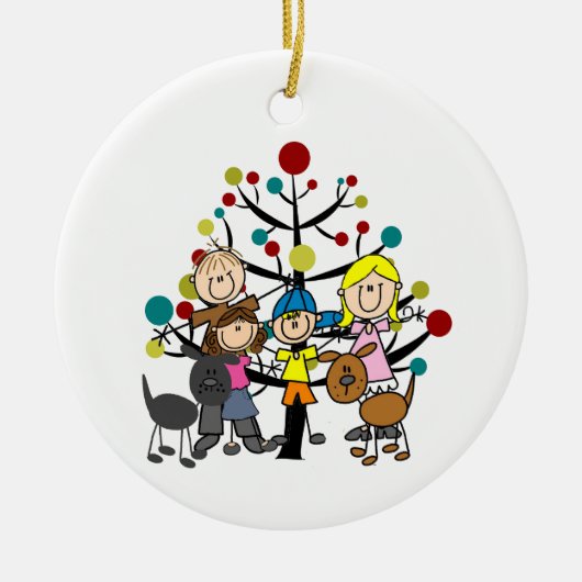 Family With Dogs and Tree Keramisch Ornament (Voorkant)