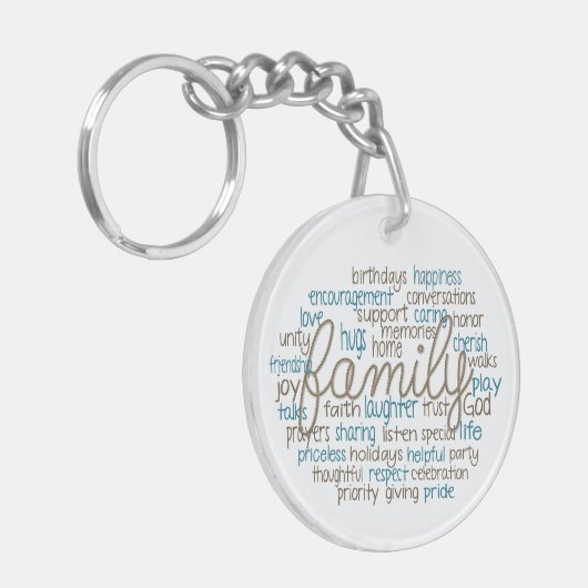 Family Word Cloud With Rope Text Sleutelhanger (Voorkant Links)